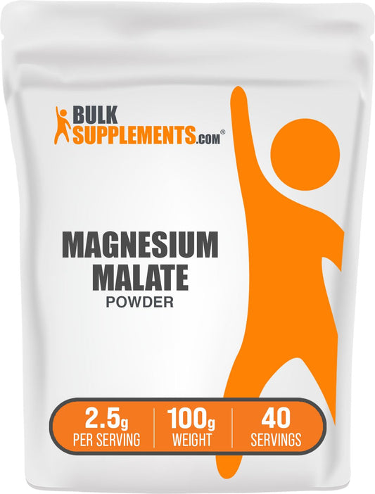 Container of BulkSupplements Magnesium Malate Powder with scoop