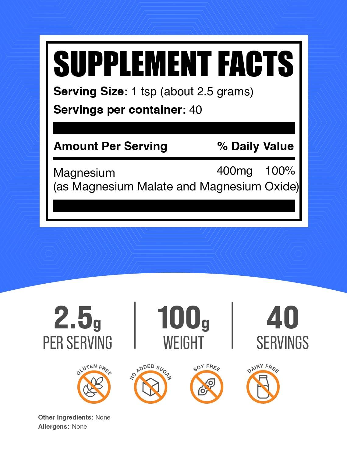 Unflavored magnesium malate powder in container