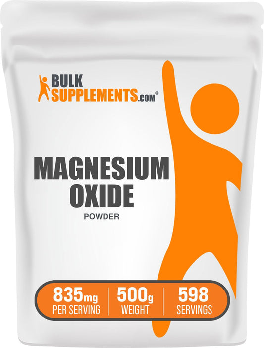 Front view of BulkSupplements Magnesium Oxide Powder 500g