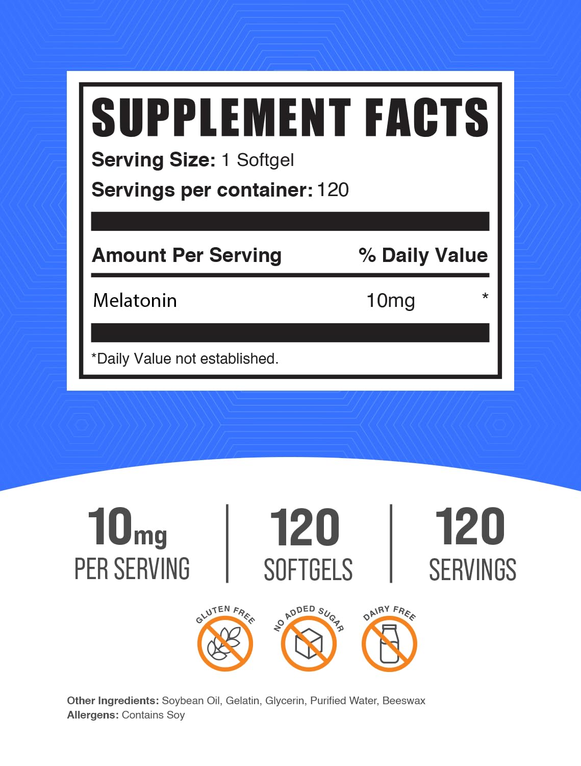 Melatonin 10 mg Softgels bottle with label