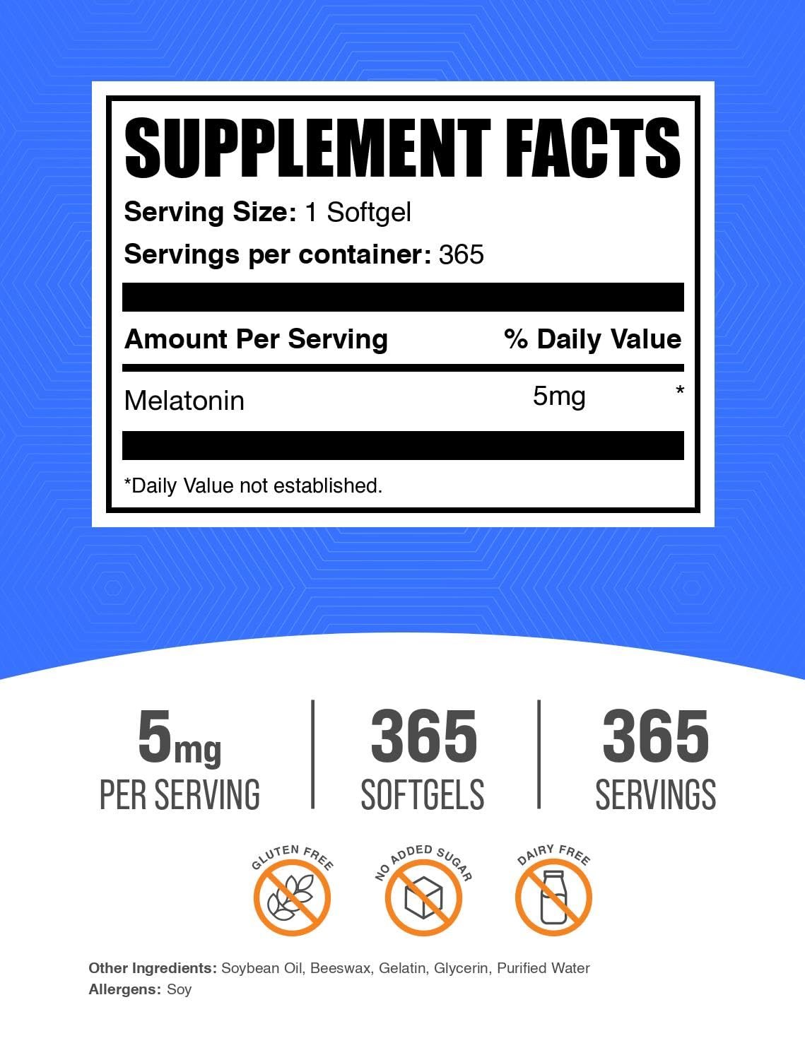 BulkSupplements Melatonin 5 mg softgels packaging label