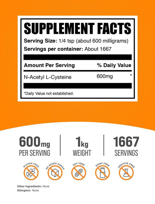 N-Acetyl Cysteine NAC powder measuring scoop with 600mg serving