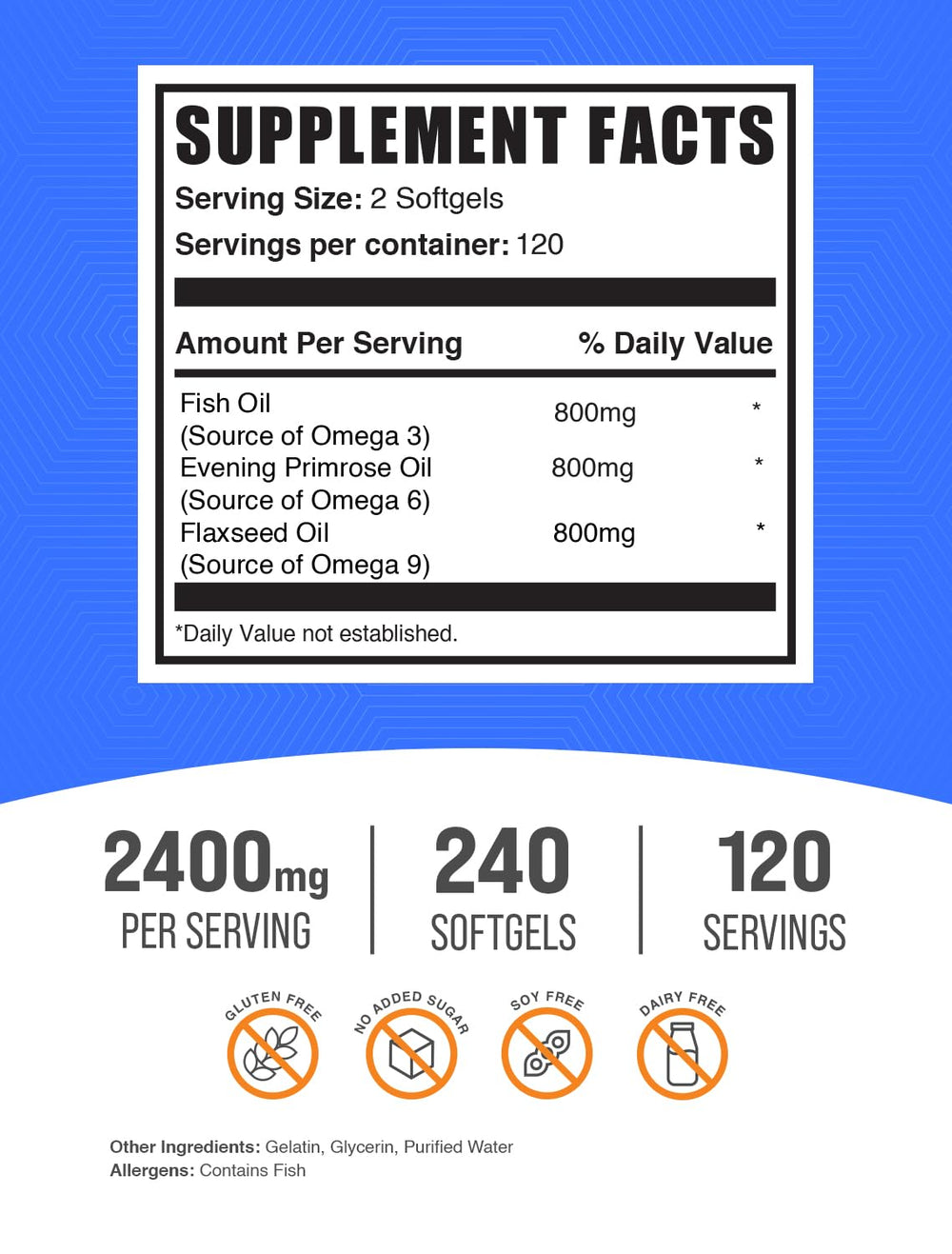 Omega 3-6-9 ingredients and supplement facts panel