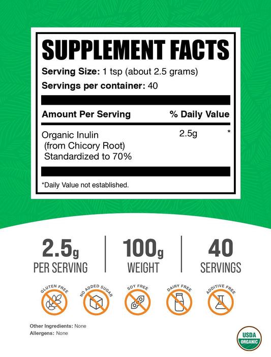 Front packaging of Organic Inulin Powder with label