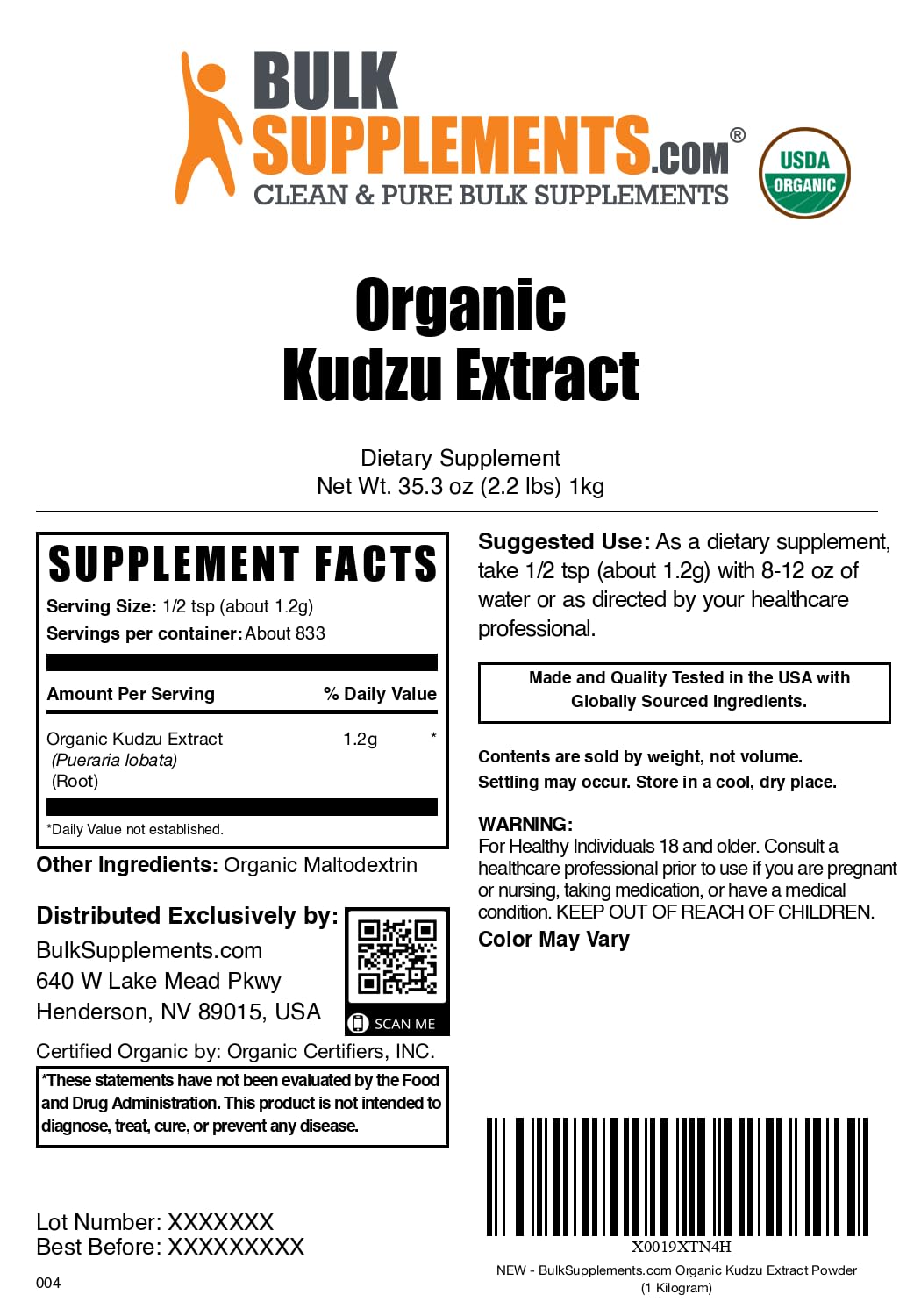 Quality assurance and cGMP facility banner for Kudzu Root powder