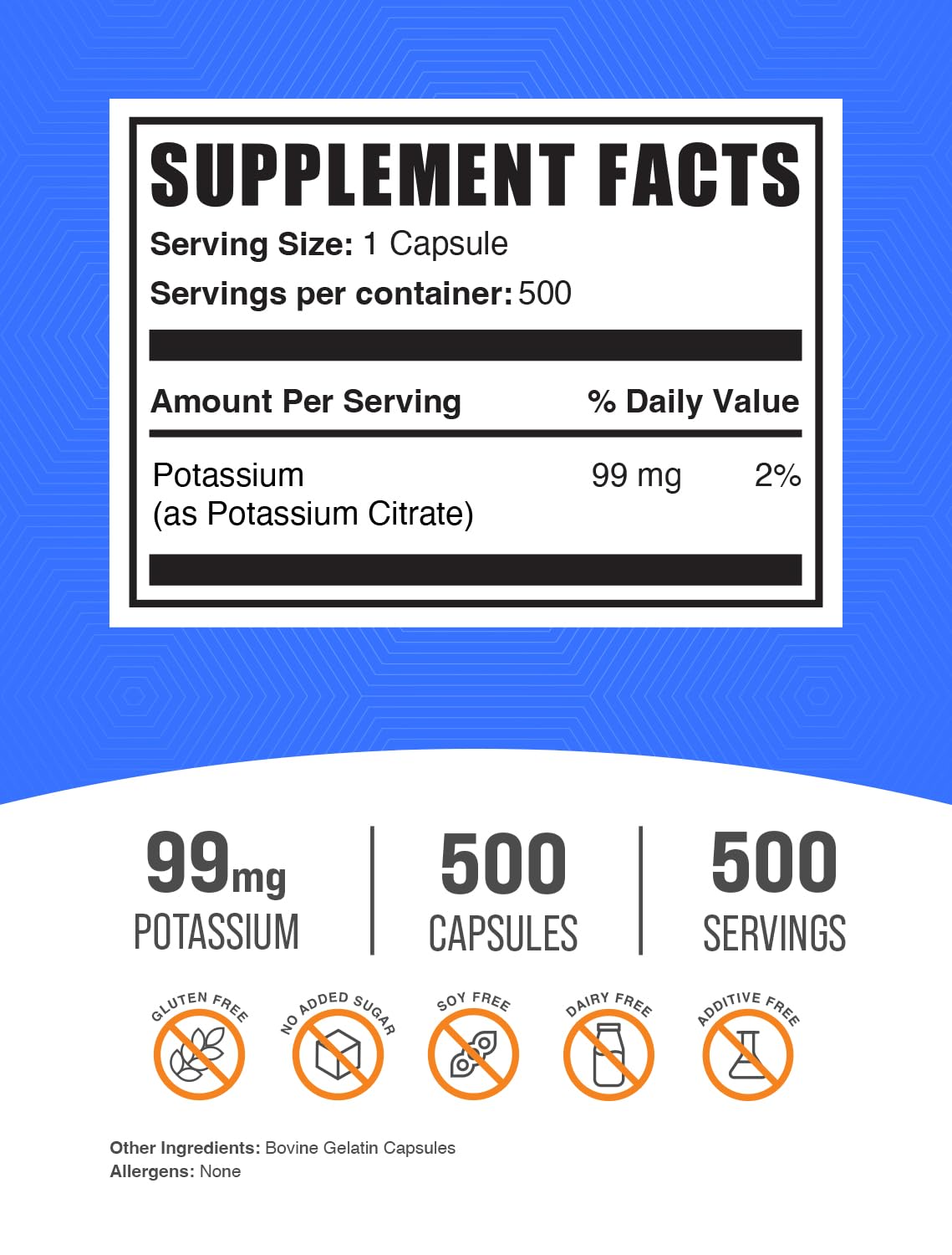 Serving size is 1 capsule containing 99 mg potassium citrate