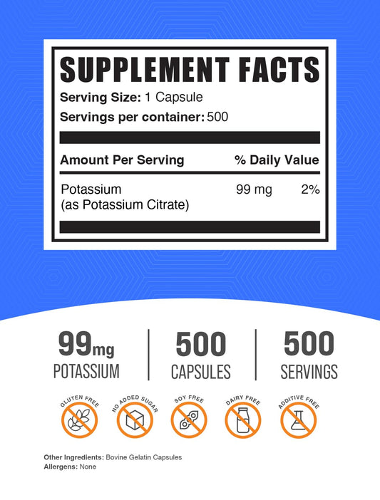 Serving size is 1 capsule containing 99 mg potassium citrate