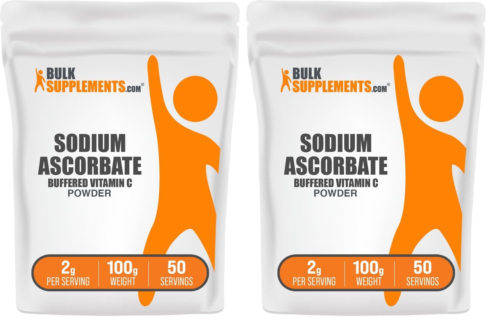 Sodium ascorbate powder in a scoop with a BulkSupplements jar