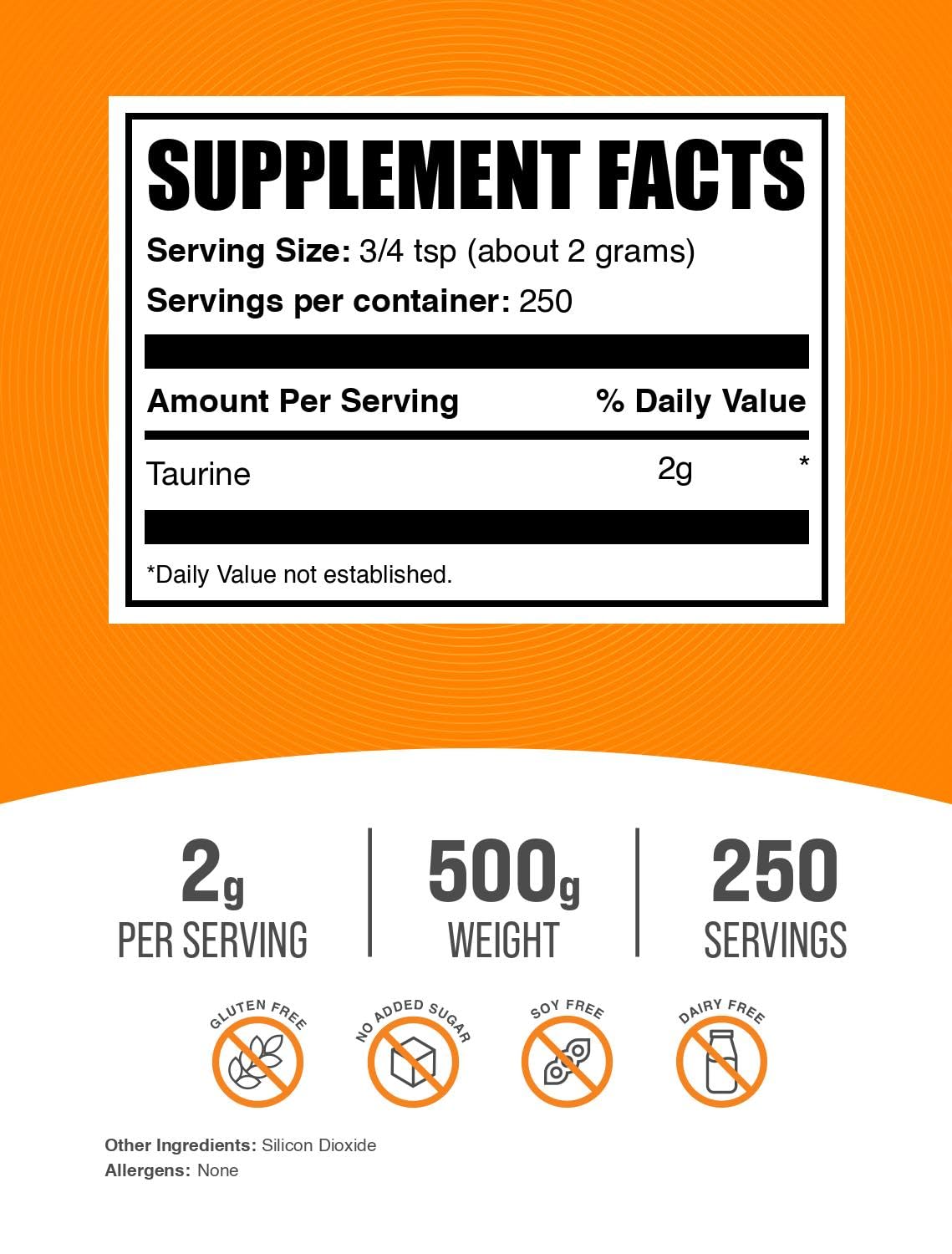 Taurine powder packaging and label