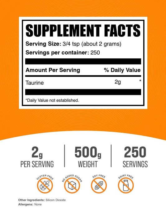 Taurine powder packaging and label