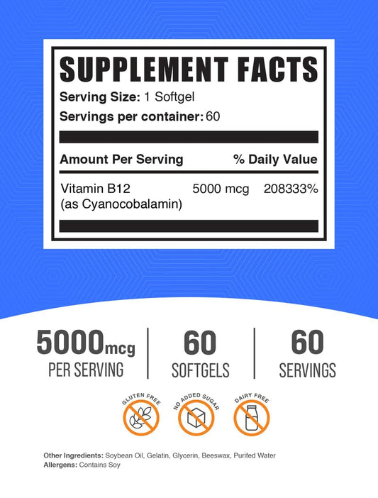 Vitamin B12 softgels bottle showing 60 count