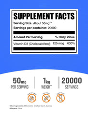 1kg BulkSupplements Vitamin D3 powder with scoop for customizable supplementation.