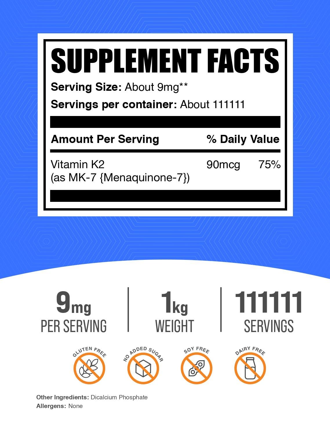 1kg BulkSupplements Vitamin K2 MK-7 powder packaging