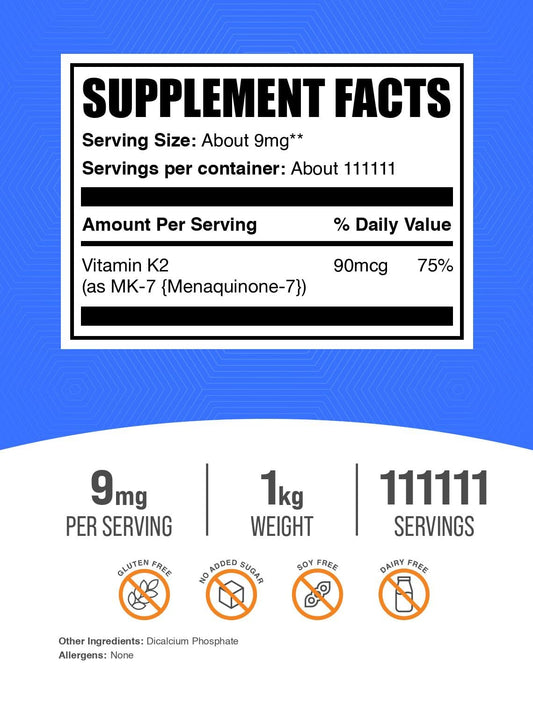 1kg BulkSupplements Vitamin K2 MK-7 powder packaging