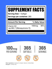 Close-up of Vitamin K2 MK7 softgels bottle label