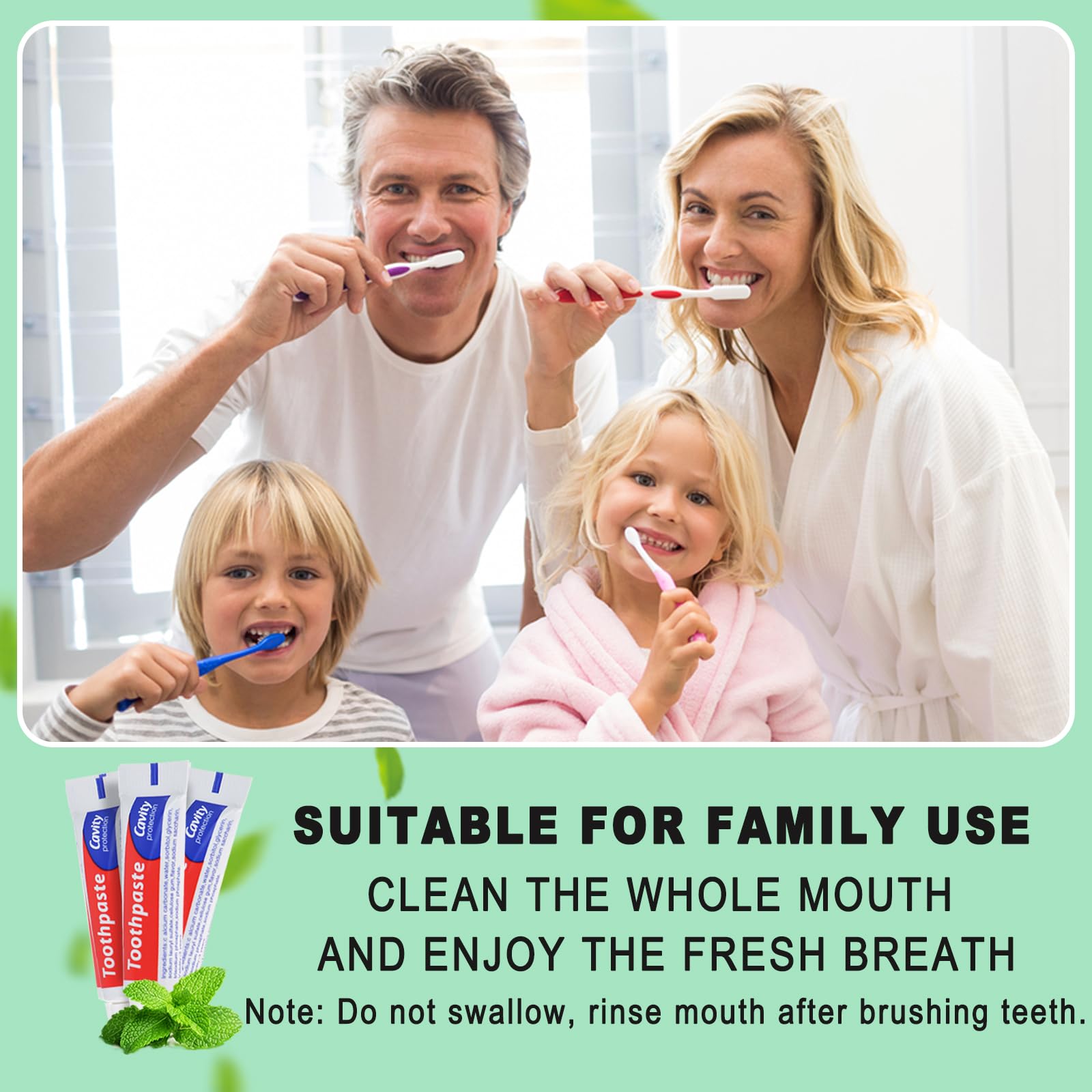 Bulk travel toothpaste with 30 mint-flavored, individually wrapped tubes