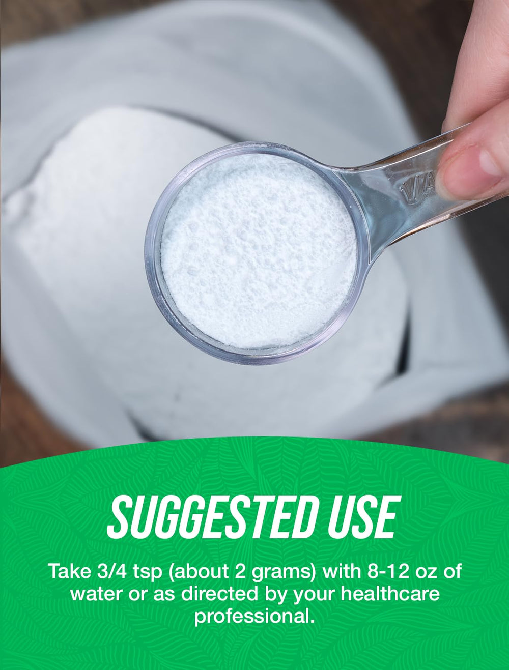 Serving scoop of Glucomannan powder