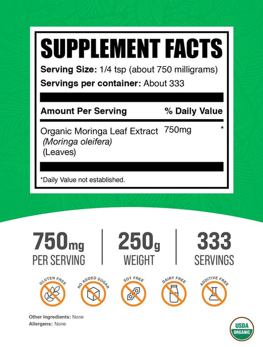 Close up of moringa extract powder texture