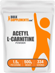 BulkSupplements Acetyl L-Carnitine powder in a bag for easy mixing into beverages.