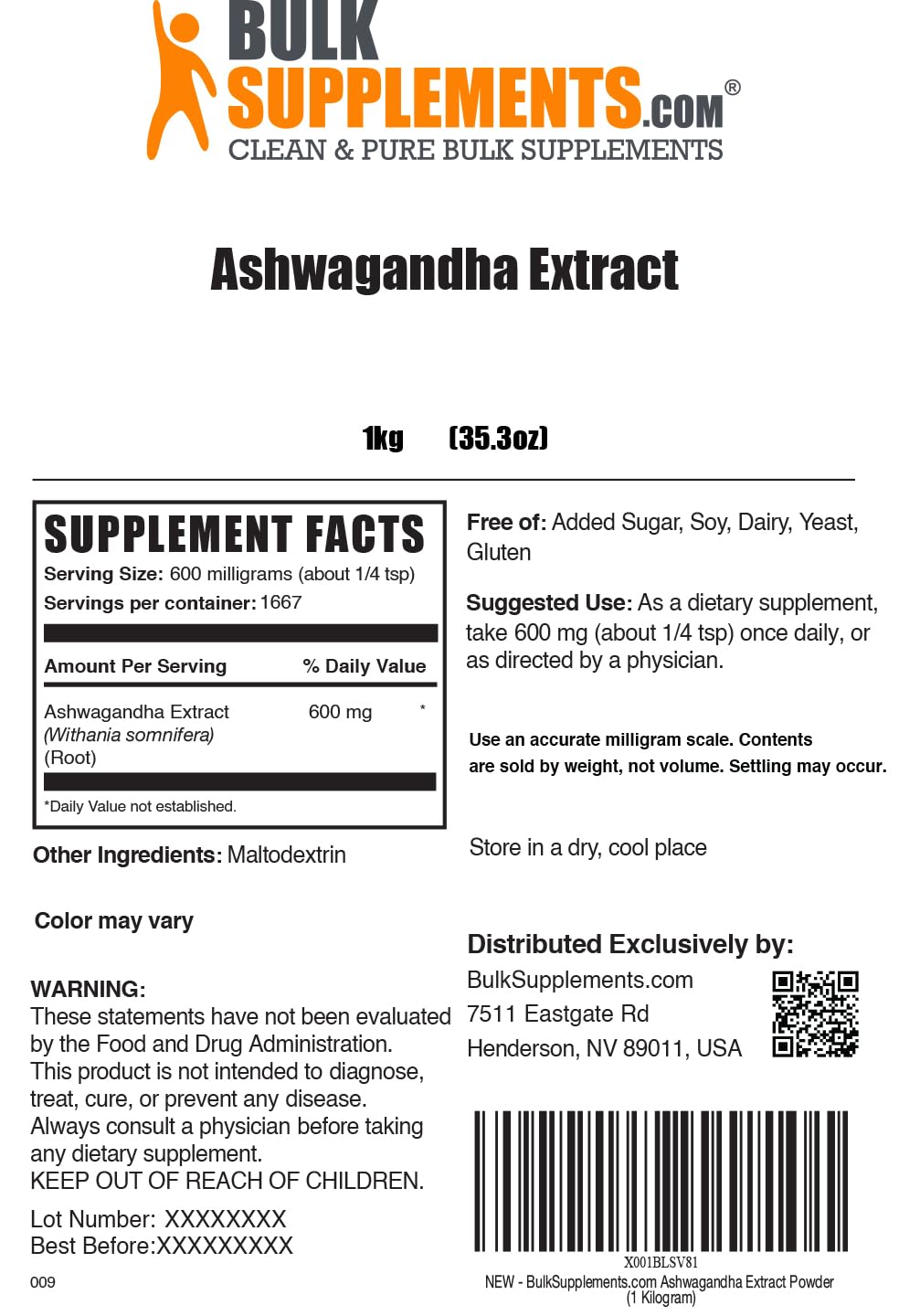 BulkSupplements Ashwagandha Root Extract Powder production facility backdrop indicating consistent manufacturing