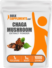 BulkSupplements chaga mushroom extract powder jar ready for daily antioxidant support.
