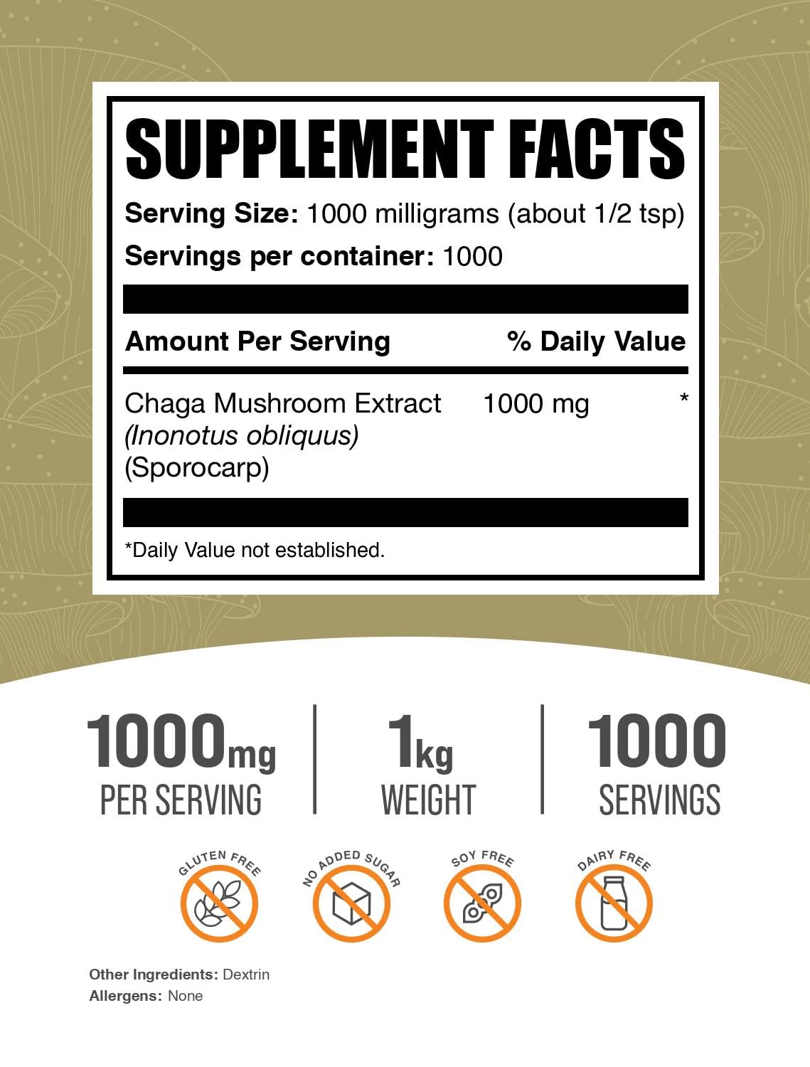 BulkSupplements chaga powder with scoop showing precise, easy-to-measure servings.