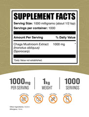 BulkSupplements chaga powder with scoop showing precise, easy-to-measure servings.