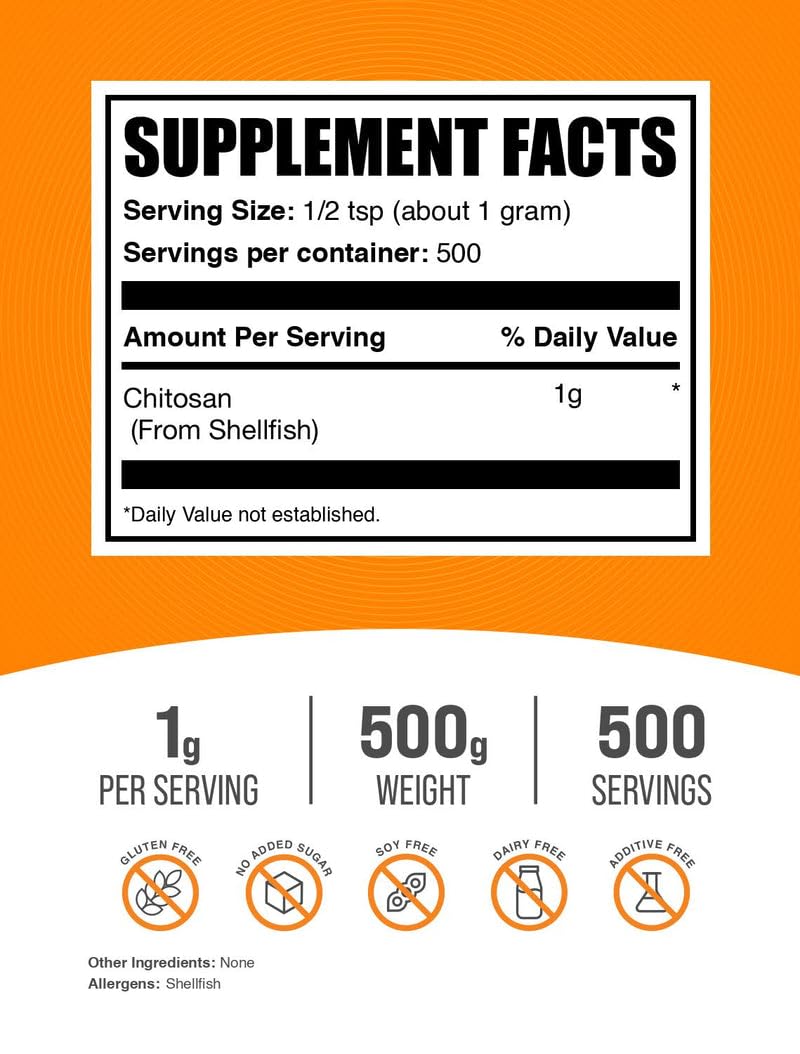 BulkSupplements Chitosan Powder scoop shown for precise 1 g serving for daily use