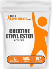 BulkSupplements Creatine Ethyl Ester HCl powder being poured for high-intensity training sessions.