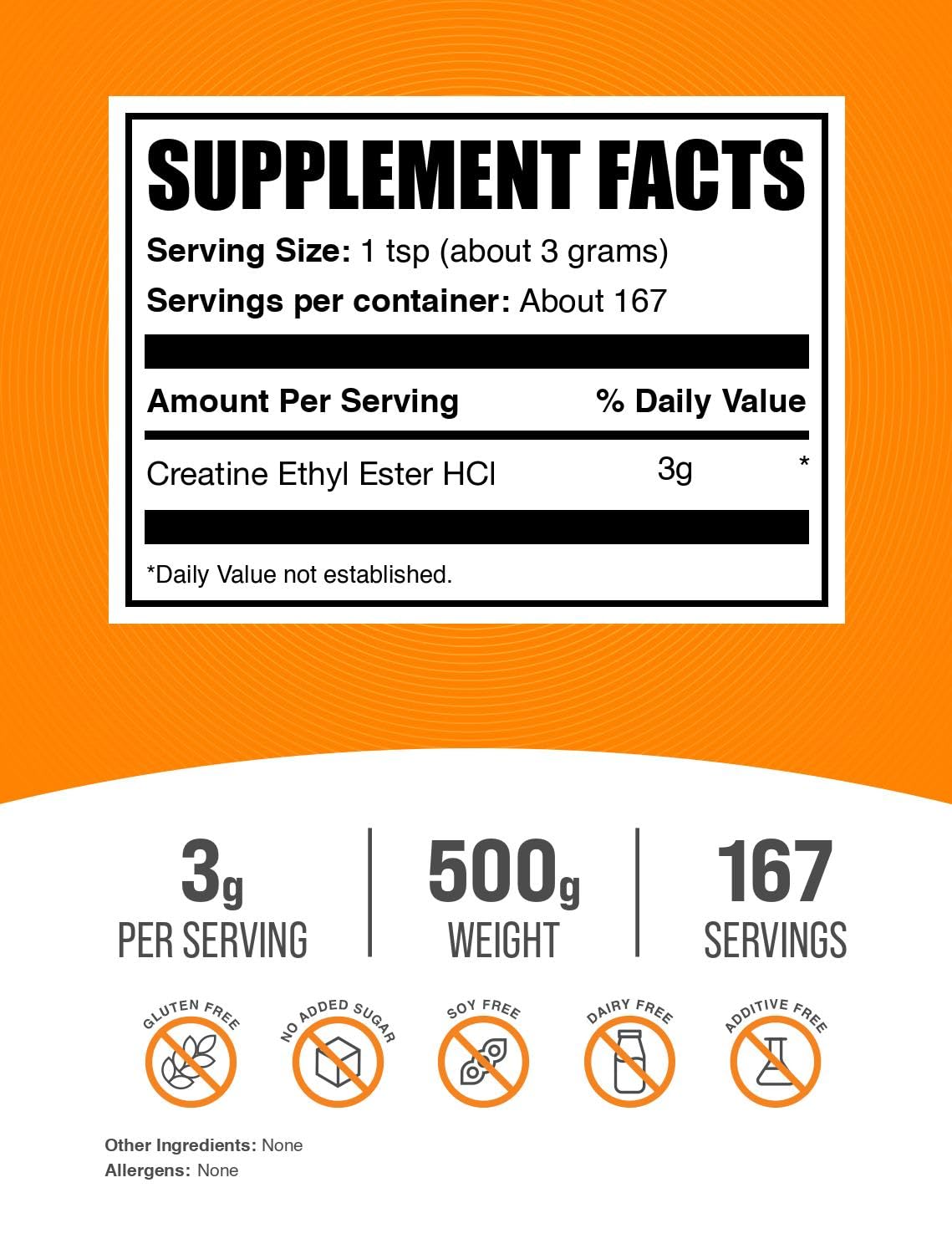 BulkSupplements Creatine Ethyl Ester HCl powder with a scoop for precise daily dosing.