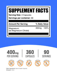 Bulksupplements Magnesium Citrate Capsules 400mg, 360-count, pack of 2 — image 2