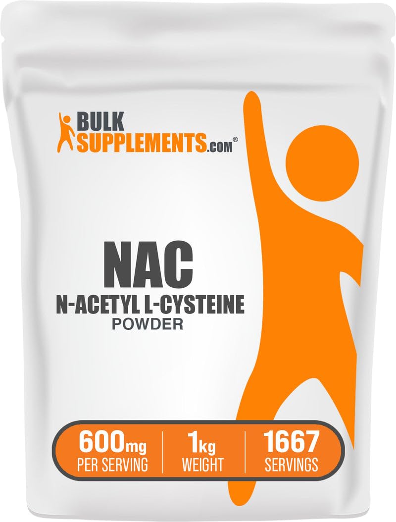 BulkSupplements NAC powder bottle with 600mg serving for daily antioxidant support