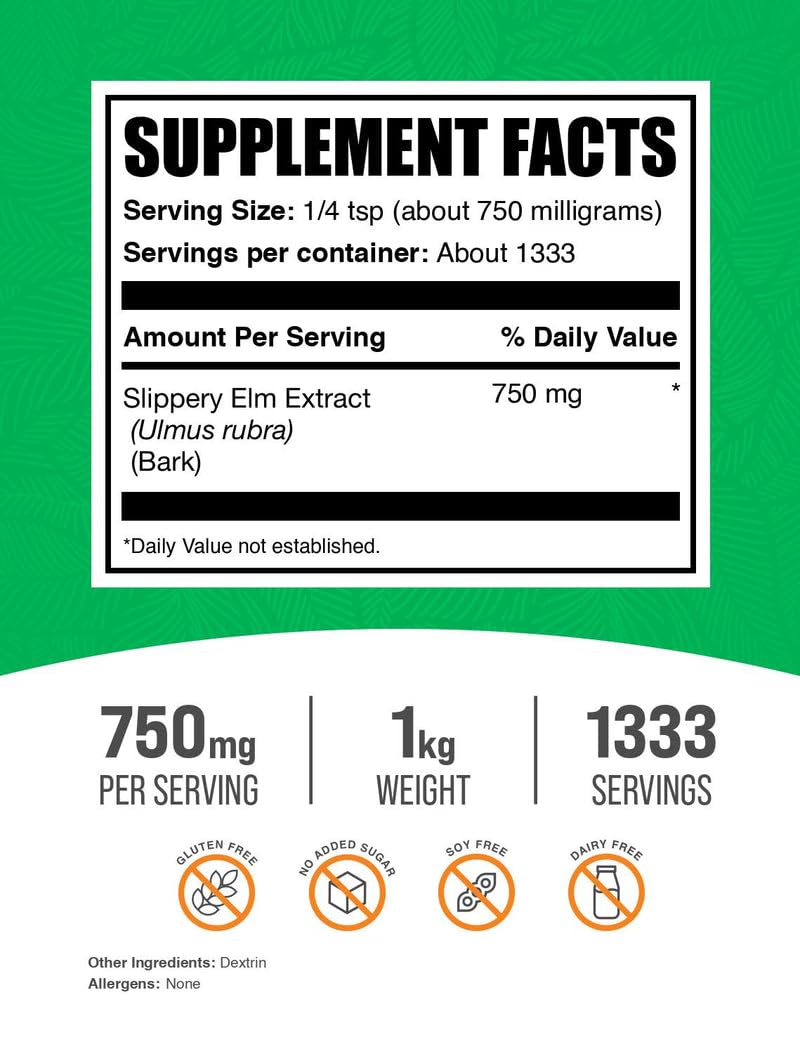 BulkSupplements slippery elm powder texture close-up, highlighting natural plant-based supplement.