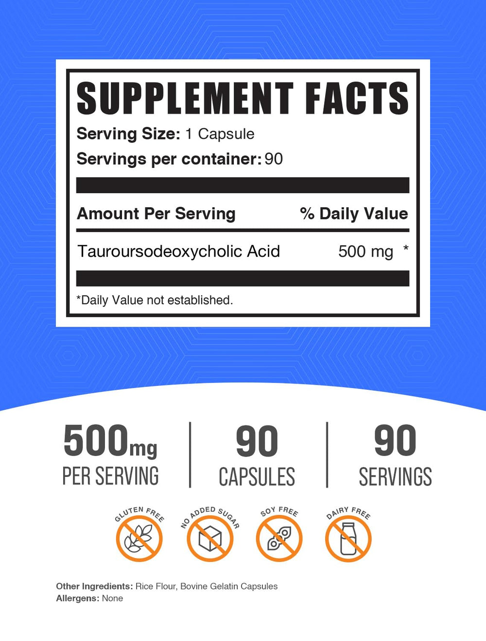 BulkSupplements TUDCA capsules label shows 500mg potency.
