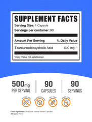 BulkSupplements TUDCA capsules label shows 500mg potency.