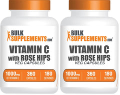 BulkSupplements Vitamin C with Rose HIPS bottle pour showing daily immune support potential