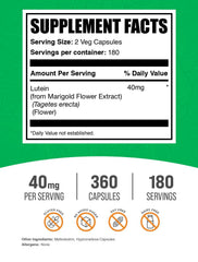 Lutein capsules showing 2 capsules per serving