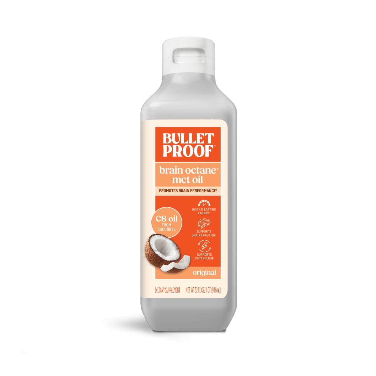 Bottle of Bulletproof Brain Octane C8 MCT Oil 32 oz
