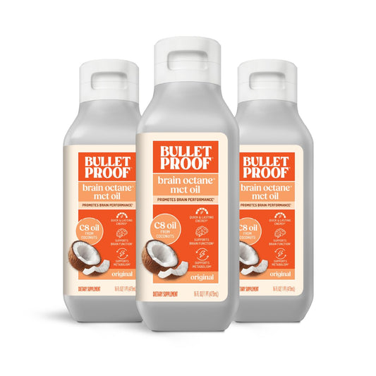 Front view of Bulletproof Brain Octane C8 MCT Oil Pack of 3 (16 oz each)