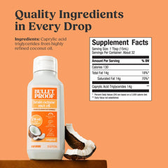 Bulletproof C8 MCT Oil poured into coffee for quick ketone fuel.