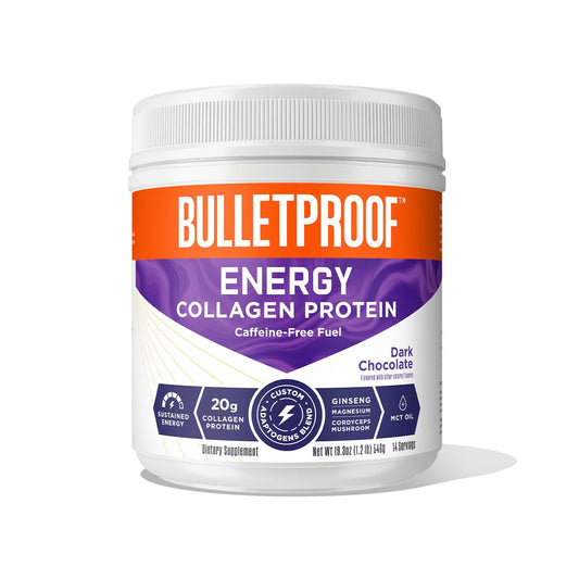 Bottle of Bulletproof Dark Chocolate Energy Collagen Protein