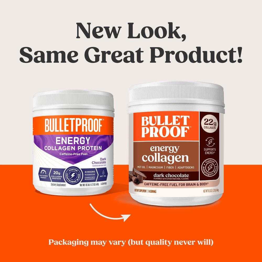Bulletproof Dark Chocolate Energy Collagen Protein scoop ready for quick shakes and on-the-go boosts