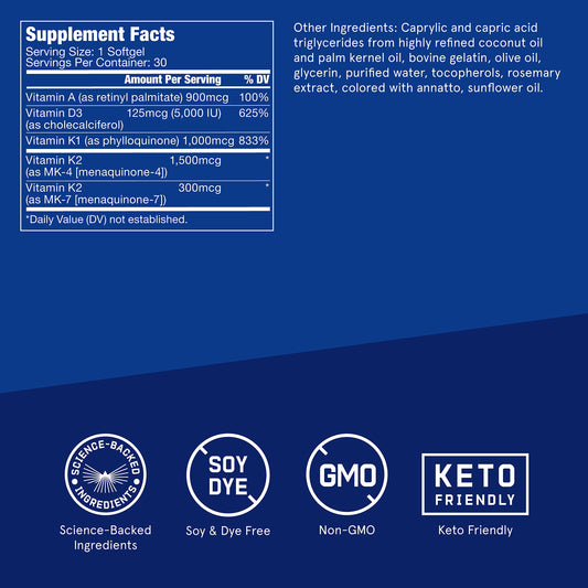 30-count bottle of Bulletproof A-D-K softgels