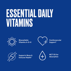 Label showing vitamins A, D and K on Bulletproof softgels packaging