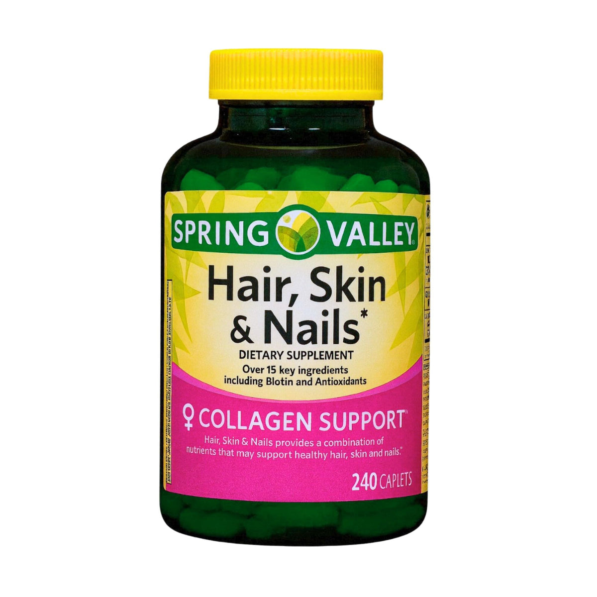 Unique Bundle Store Hair Skin and Nails 240 Caplets bottle on a clean backdrop