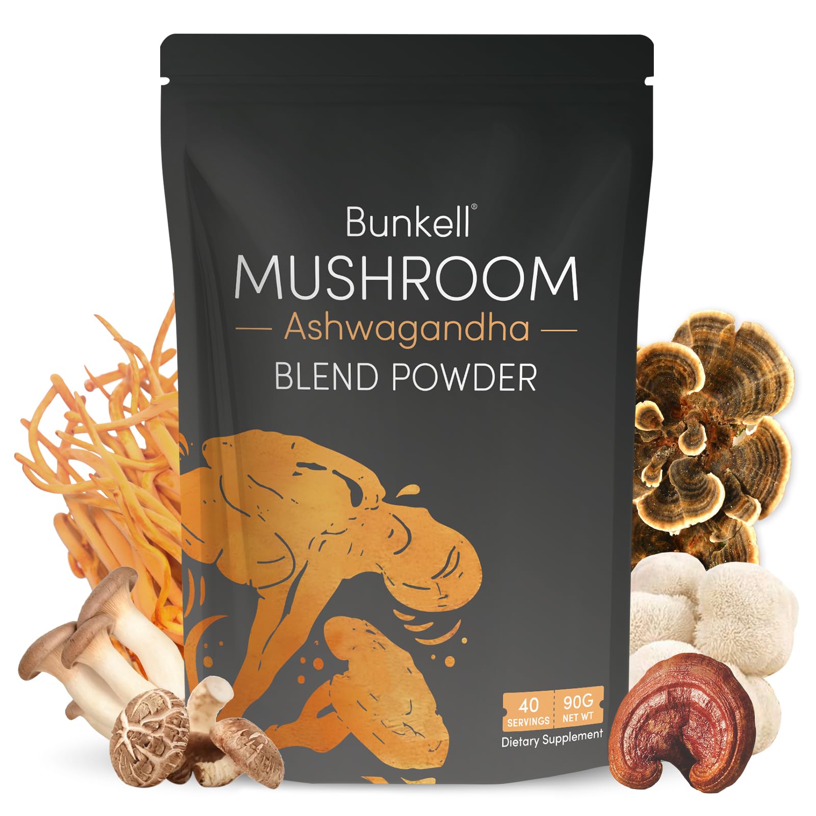 Bunkell Ashwagandha Mushroom Powder bottle with front label