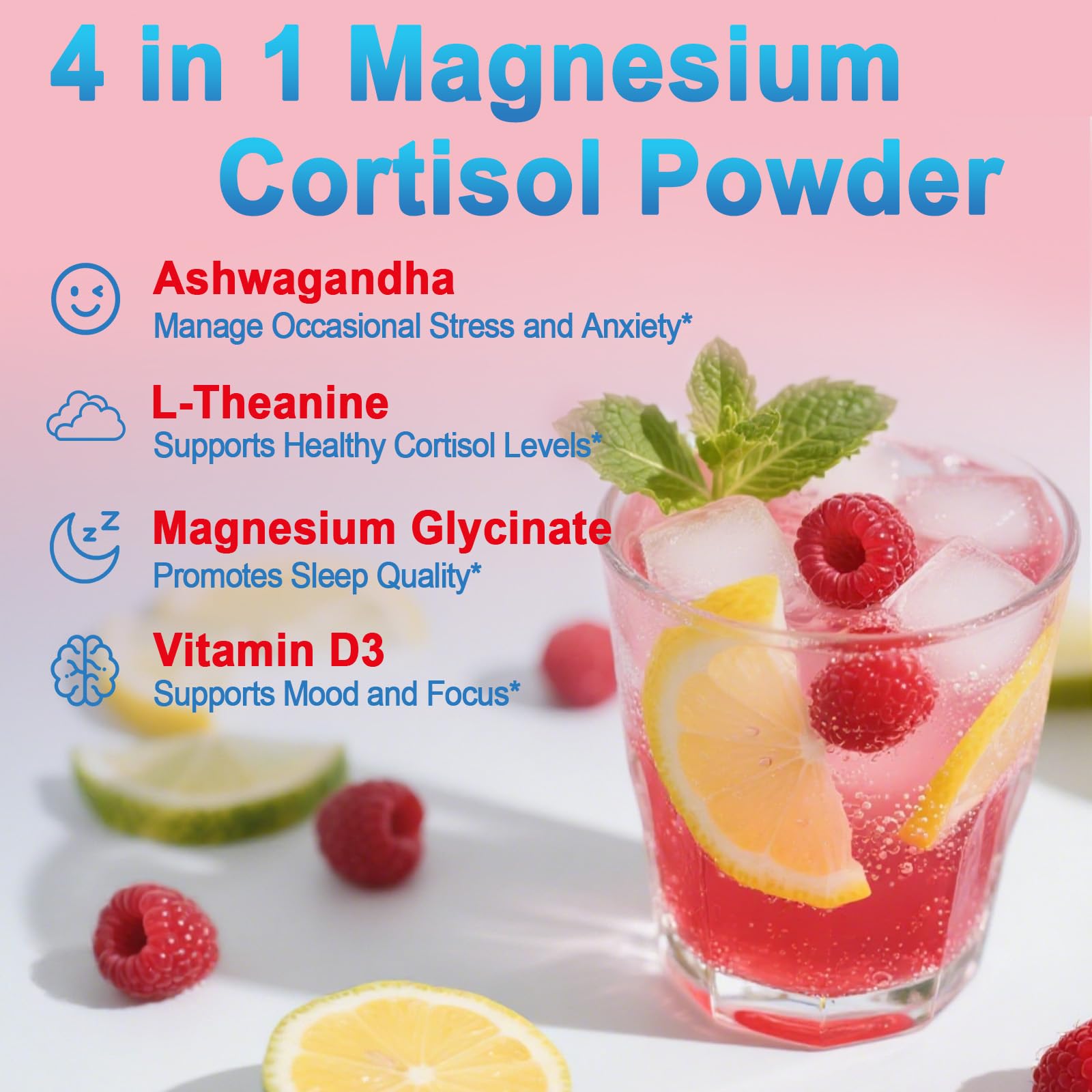 Prepared cortisol drink in a glass with Raspberry Lemonade flavor