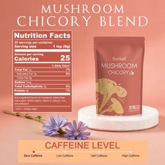 Scoop of mushroom chicory powder being prepared in a cup