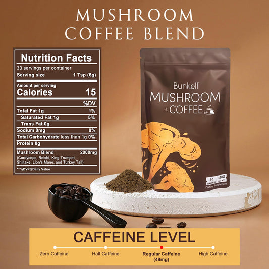 Close-up of mushroom coffee powder with Lion's Mane and Reishi