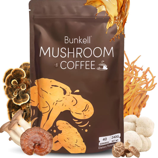 Bunkell Mushroom Coffee packaging with scoop